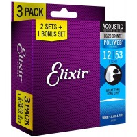 Elixir 16548 Струны 80/20 Bronze Acoustic POLYOWEB Light (.012-.053)	3-pack