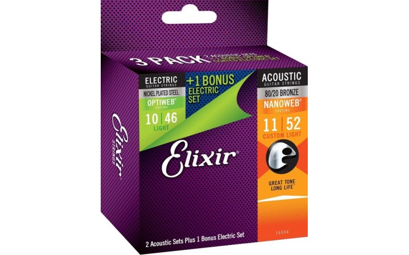 Elixir 16554 Mixed Multipack 2 x 80/20 Nanoweb 11-52 + 1 x Optiweb 10-46