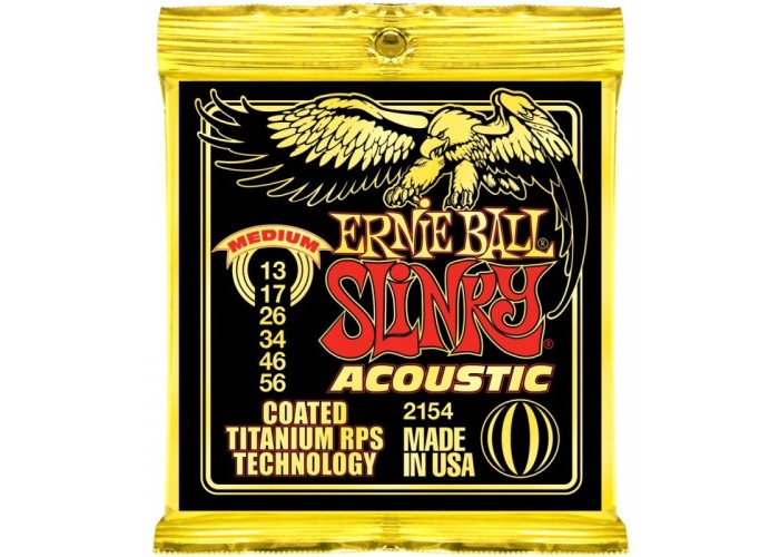 Ernie Ball 2154 струны для акустической гитары Coated Titanium RPS 80/20 Medium (13-17-26-34-46-56)