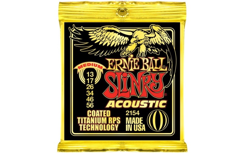 Ernie Ball 2154 струны для акустической гитары Coated Titanium RPS 80/20 Medium (13-17-26-34-46-56)
