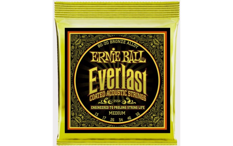 Ernie Ball 2554 струны для акустической гитары Everlast 80/20 Bronze Medium (13-17-26-34-46-56)