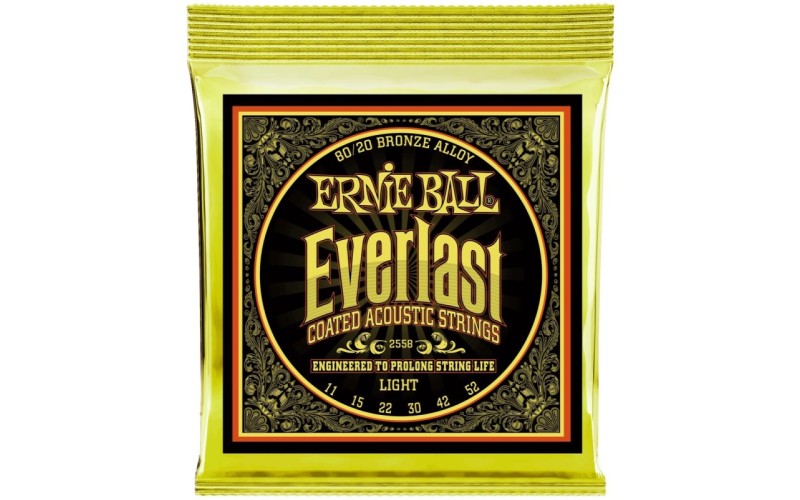 Ernie Ball 2558 струны для акустической гитары Everlast 80/20 Bronze Light (11-15-22w-30-42-52)