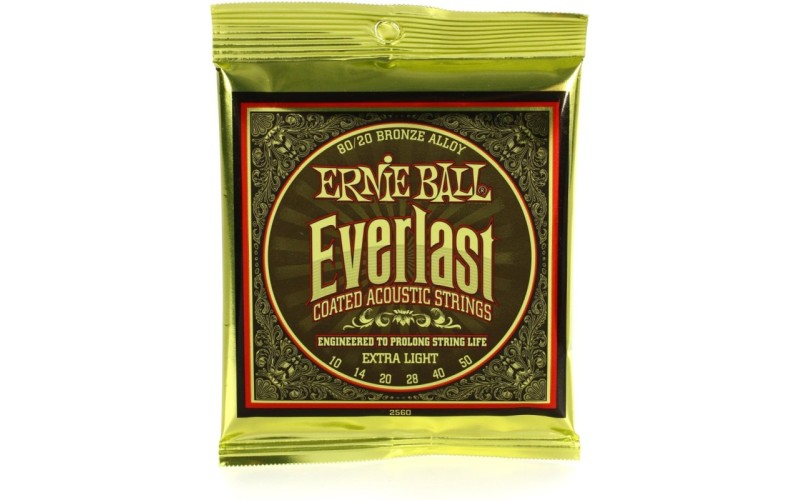 Ernie Ball 2560 струны для акустической гитары Everlast 80/20 Bronze Extra Light (10-14-20w-28-40-50