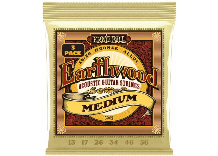 ERNIE BALL 3002 Струны для акустической гитары Earthwood 80/20 Bronze Medium 3 Pack 13-56