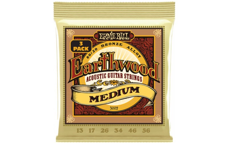 ERNIE BALL 3002 Струны для акустической гитары Earthwood 80/20 Bronze Medium 3 Pack 13-56