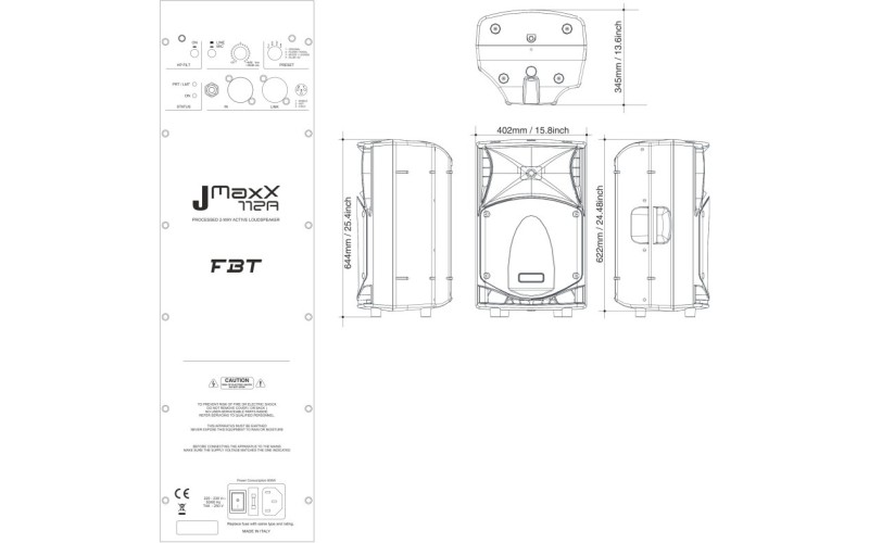 FBT JMAXX 112A - двухполосная, активная акустическая система, НЧ 700 Вт + ВЧ 200 ВТ