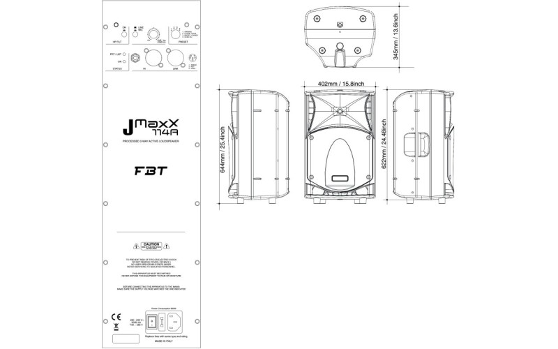FBT JMAXX 114A - двухполосная, активная акустическая система, НЧ 700 Вт + ВЧ 200 ВТ