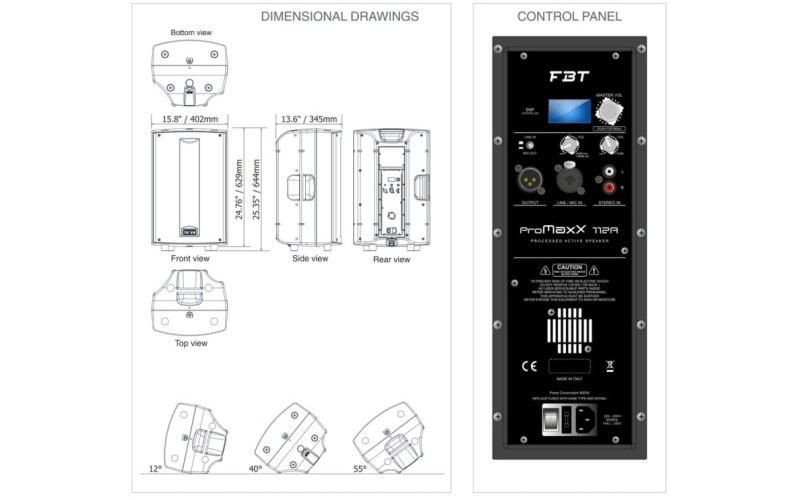 FBT ProMaxX 112A - 2-х пол., активная, 700 Вт НЧ+200 Вт ВЧ, 126 dB SPL, 48Гц - 20кГц