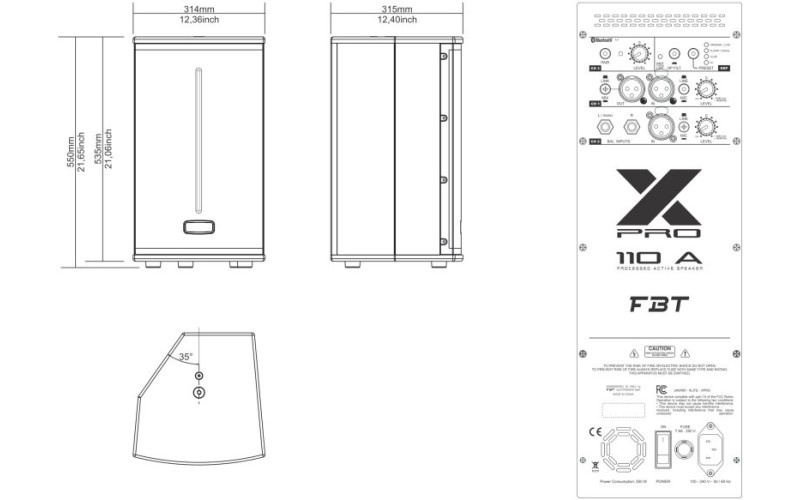 FBT X-PRO 110A - активная двухполосная акустическая система, НЧ 1200+ ВЧ 300 Вт, DSP