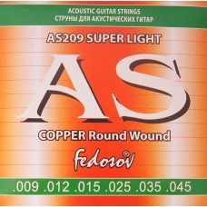 Fedosov AS209 Copper Round Wound Комплект струн для акустической гитары, медь, 09-45