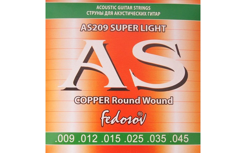 Fedosov AS209 Copper Round Wound Комплект струн для акустической гитары, медь, 09-45