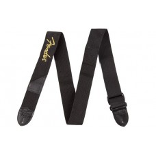 FENDER BLACK STRAP/YELLOW LOGO ремень для гитары, черный цвет, желтый логотип