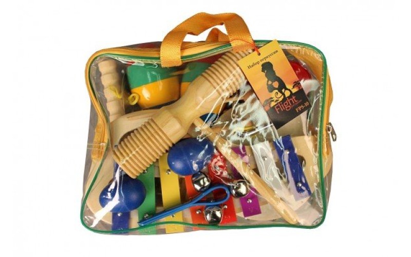 FLIGHT FPS-10  Набор перкуссии 10 предметов, В комплекте: металлофон (8 нот), маракасы- 2шт., кастан