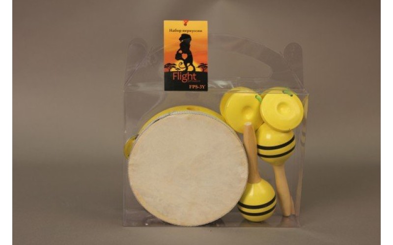 FLIGHT FPS-3Y Набор перкуссии 3 предмета, Цвет - желтый. В комплекте: маракасы- 2шт., кастаньеты - 2