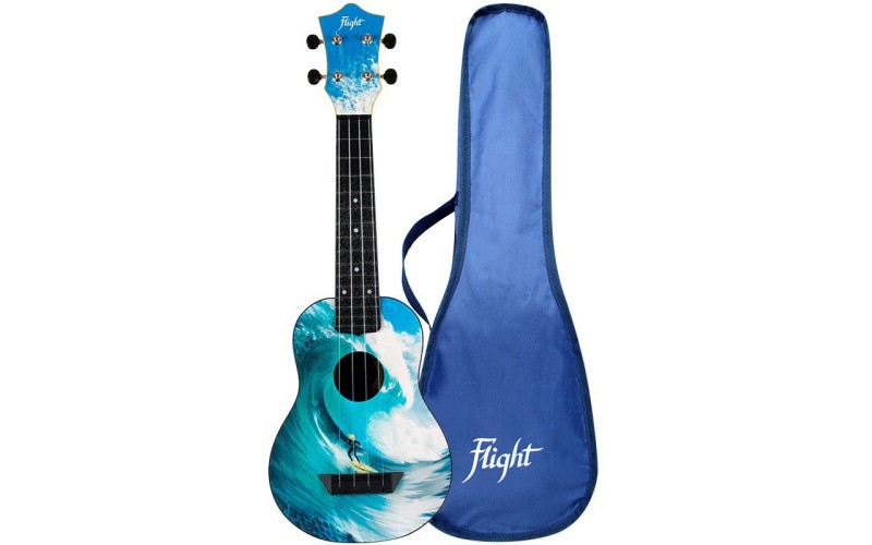 FLIGHT TUS 25 SURF Travel - укулеле тревел, сопрано, с рисунком Серфер, пластик