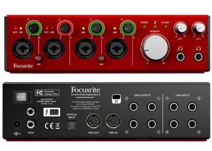 FOCUSRITE Clarett 4Pre - Thunderbolt интерфейс, 18 входов, 8 выходов