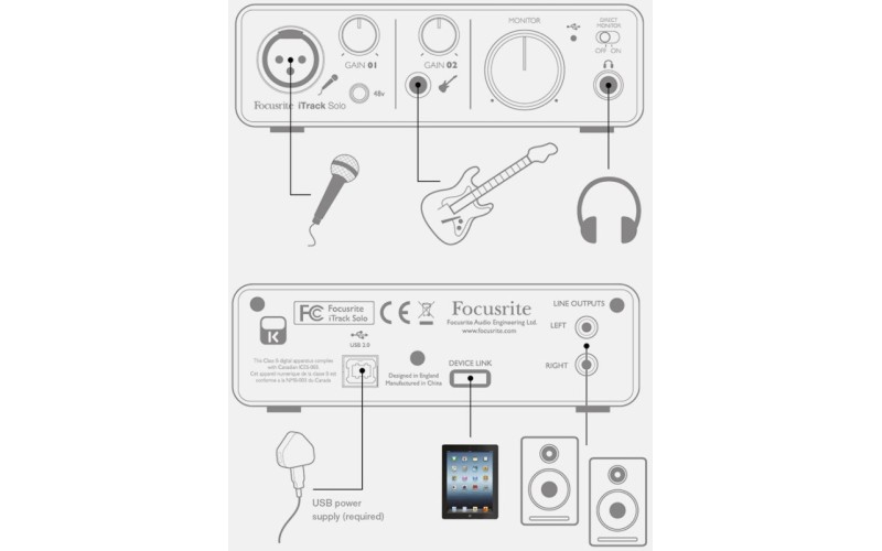 FOCUSRITE iTrack Solo интерфейс для записи гитары и вокала на iPad