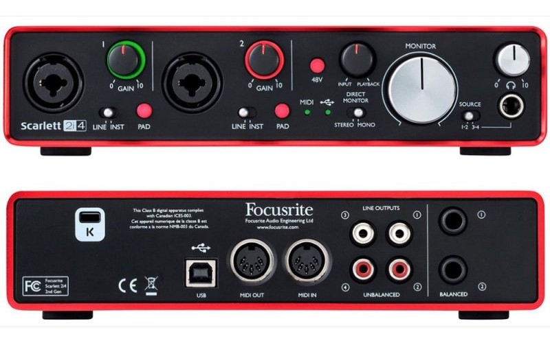 FOCUSRITE Scarlett 2i4 2nd Gen - USB аудио интерфейс, 2 входа, 4 выхода