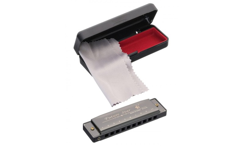 Future Star FF-1016 BK губная гармошка, цвет - чёрный, диатоническая,	тональность - до мажор, 10 отв