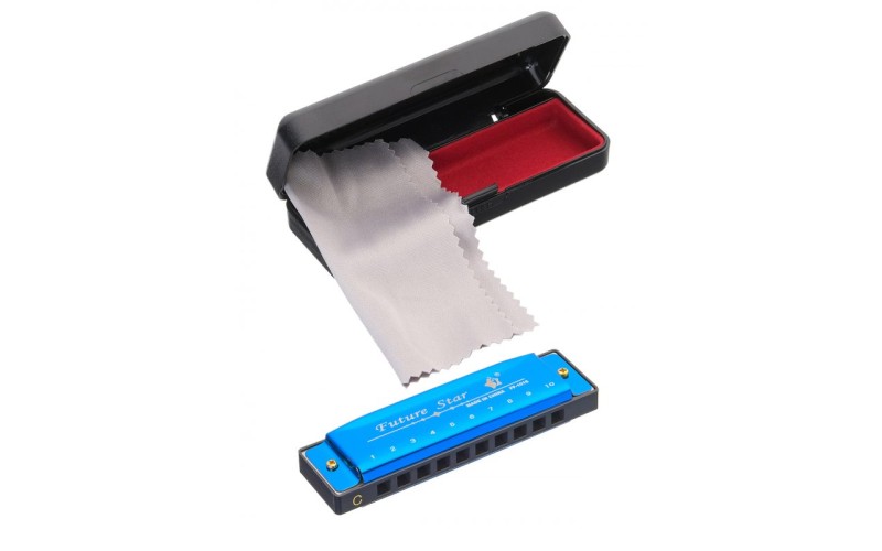 Future Star FF-1016 BL губная гармошка, цвет - синий, диатоническая,	тональность - до мажор, 10 отве