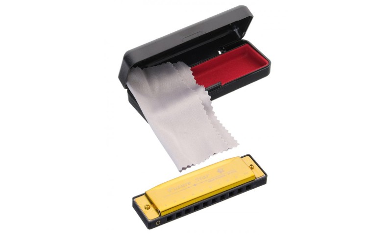 Future Star FF-1016 GD губная гармошка, цвет - золото, диатоническая,	тональность - до мажор, 10 отв