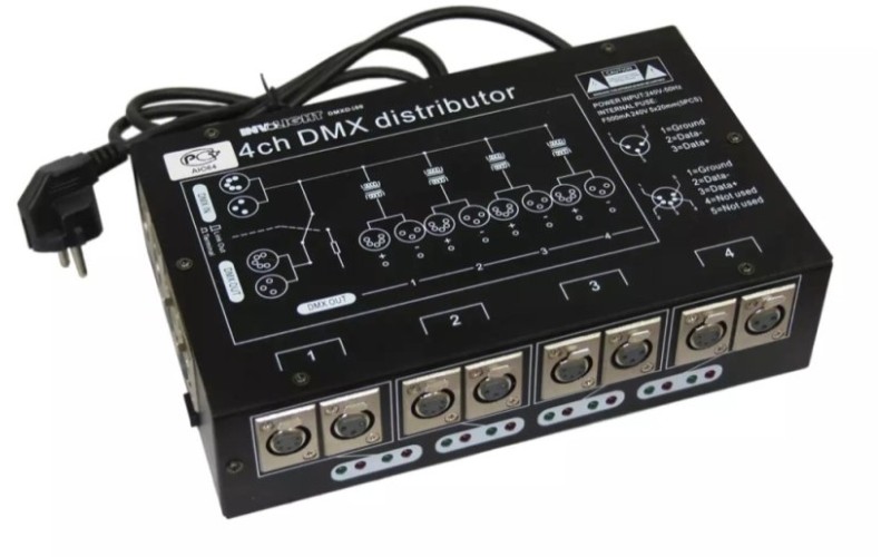 Involight DMXD400 - сплиттер DMX сигнала, 1 вход XLR, 4 выхода XLR, гальваническая развязка