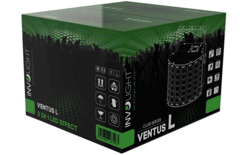 Involight Ventus L - световой эффект, 4 шт. 3 Вт RGBW, 16 шт. 0,5 Вт W, лазер 50 мВт G, 100 мВт R