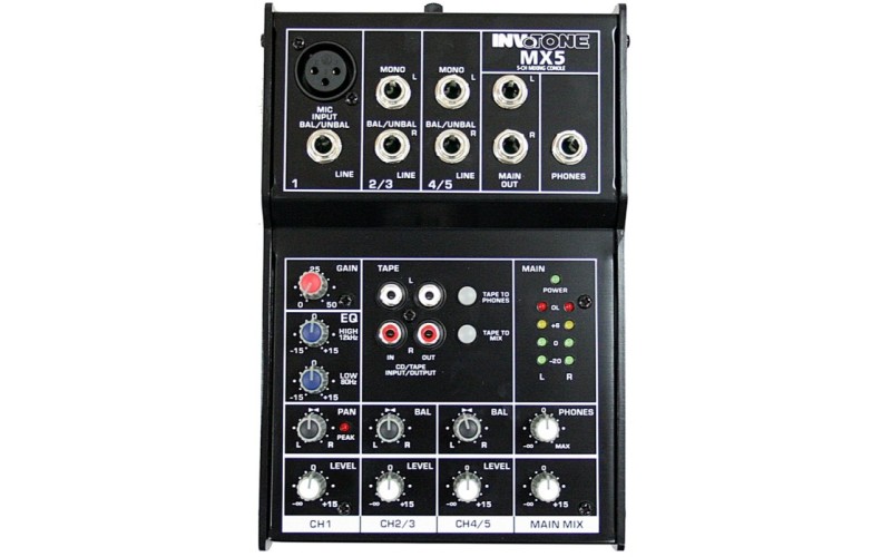 Invotone MX5 - микшерный пульт, 1 микрофонный вход, ,XLR и балансный Jack,2 стерео входа