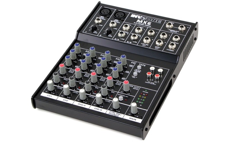 Invotone MX6 - микшерный пульт,2 микрофонных входа, XLR и балансный Jack,2 стерео входа.