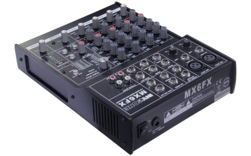 Invotone MX6FX - Микшерный пульт 2 микрофонных входа XLR и балансный Jack, 2 стерео входа