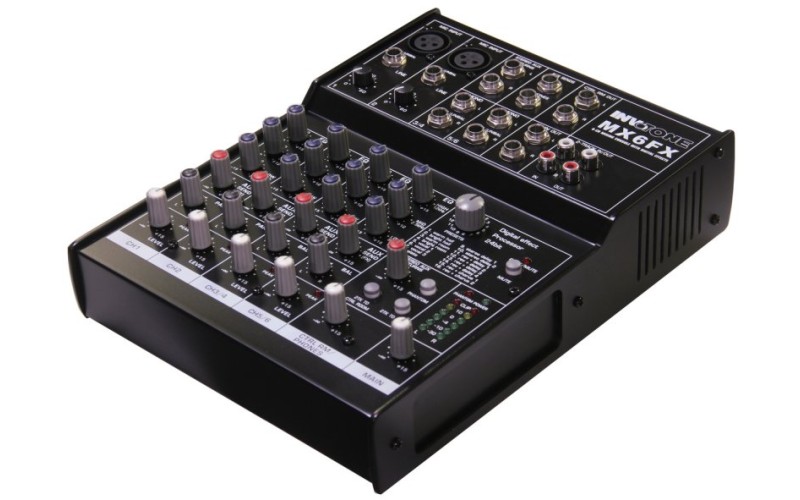 Invotone MX6FX - Микшерный пульт 2 микрофонных входа XLR и балансный Jack, 2 стерео входа