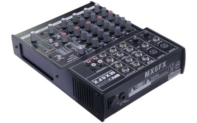 Invotone MX6FX - Микшерный пульт 2 микрофонных входа XLR и балансный Jack, 2 стерео входа