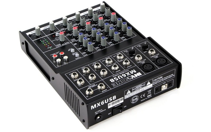 Invotone MX6USB - Микшерный пульт 2 микрофонных входа, XLR и балансный Jack, 2 стерео входа c USB