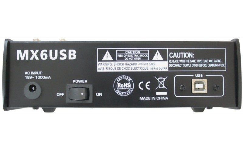 Invotone MX6USB - Микшерный пульт 2 микрофонных входа, XLR и балансный Jack, 2 стерео входа c USB