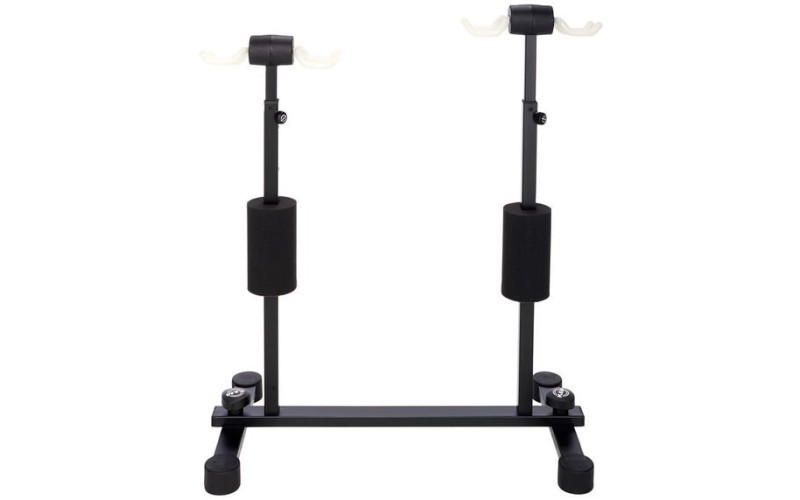 K&M 17605-000-00 универсальная напольная стойка на 4 гитары, чёрная с прозрачными держателями