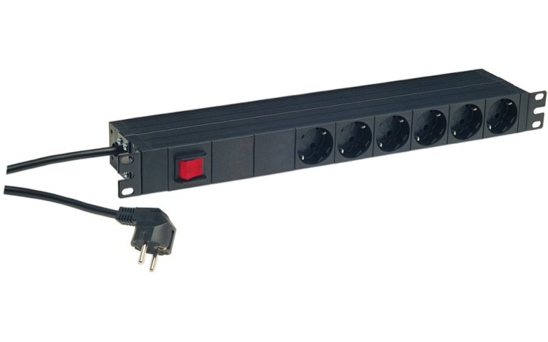 K&M 28676-000-55 сетевой распределитель с кнопкой вкл/выкл, по 6 разъемов на передней и задней панел