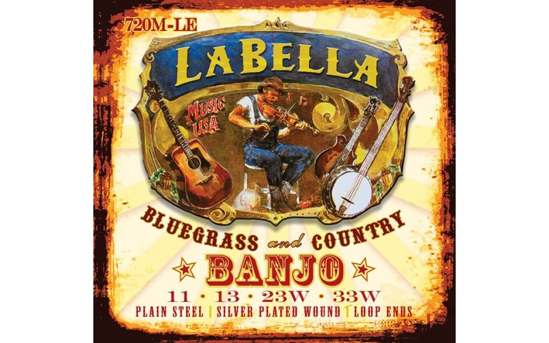 LA BELLA 720M-LE - струны для 4-струнного банджо, петля, 11-33, посеребренные, Medium