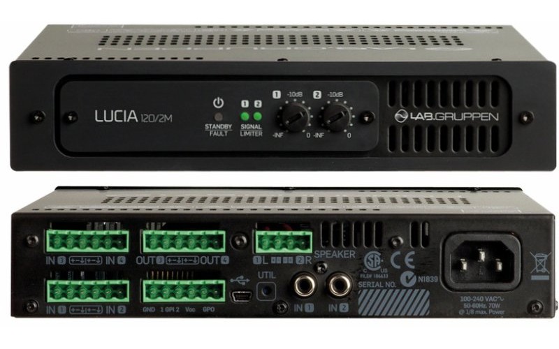 Lab.gruppen Lucia 120/2M усилитель инсталляционный, класс D, 2 канала, встроенный DSP 4 канала, 2х60