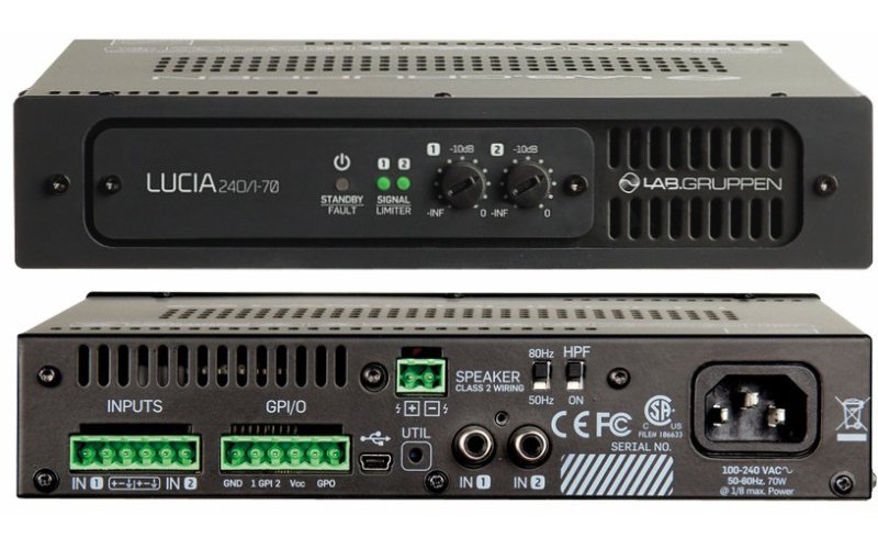 LAB.GRUPPEN LUCIA 240/1-70 - усилитель инсталляционный, 1 канал, класс D, встроенный DSP, 70 В/240 В