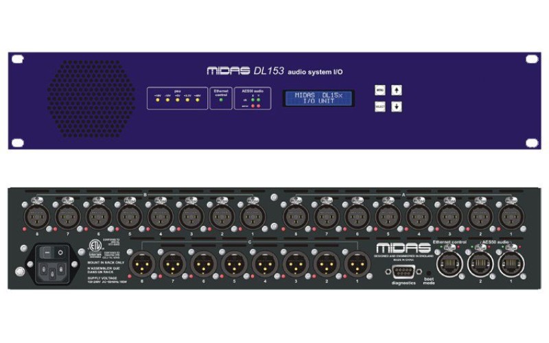 MIDAS DL153 блок 16 мик/лин входов, 8 лин выходов XLR, 48-96кГц, 2 x AES50, 2U