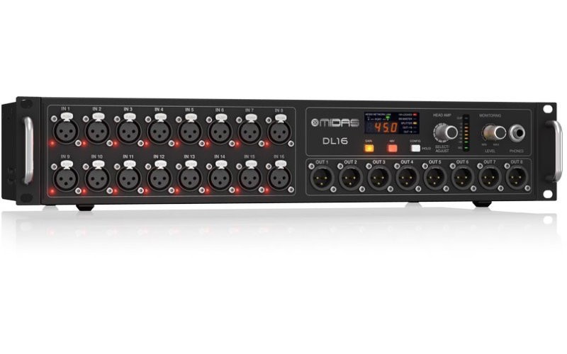MIDAS DL16 стейдж-бокс, 16 мик/лин входов, 8 лин выходов XLR, 48 кГц, 2 x AES50, ULTRANET, 2 x ADAT,