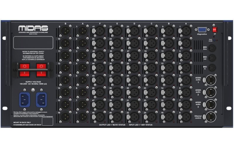 MIDAS DL251 стейдж-бокс, 48 мик/лин входа, 16 лин выходов XLR, 48-96 кГц, 3 x AES50, 2БП, 5U