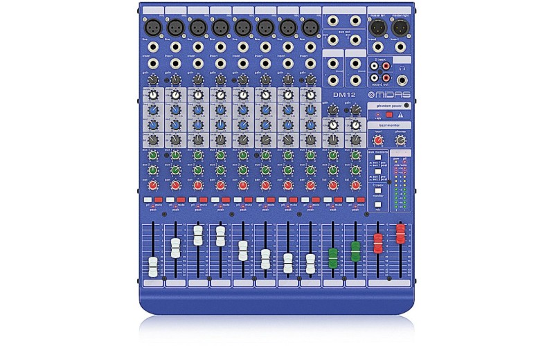 MIDAS DM12 - аналоговый микшер, 12 каналов (2 стерео), 8 мик.преампов MIDAS, 8 инсертов, 2 AUX
