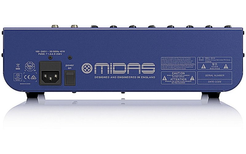 MIDAS DM12 - аналоговый микшер, 12 каналов (2 стерео), 8 мик.преампов MIDAS, 8 инсертов, 2 AUX