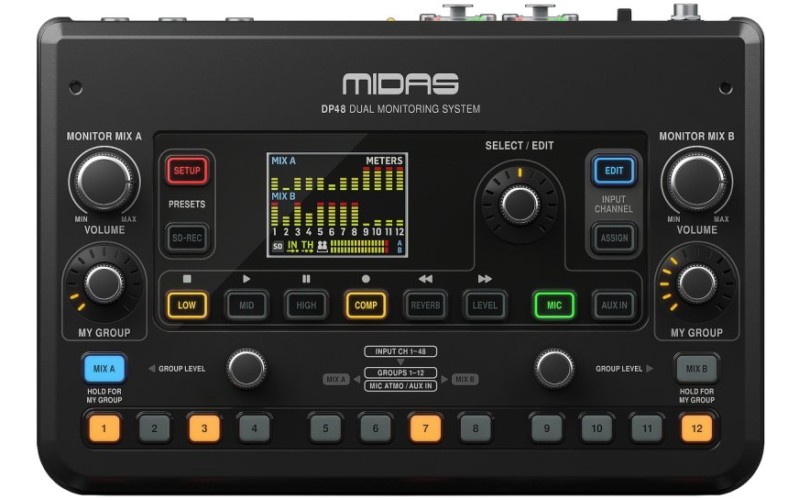 MIDAS DP48 - персональный мониторный микшер, 48 каналов, 2 микса, 2 выхода на наушники