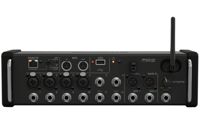 MIDAS MR12 - цифровой микшер, 4 мик. преамп. Midas XLR + 8 лин Jack,16 кан/4FX/6BUS