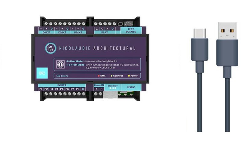 NICOLAUDIE ARCHITECTURAL DINA-DR2 LITE - DMX-интерфейс, 3х DMX512 (512 канала), 5 зон,  99 сцен, USB