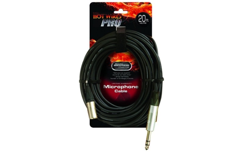 ONSTAGE MC-20NNA - инструменталльный кабель, 6,3 джек стерео <-> XLR(папа), (Neutrik), 6.1м