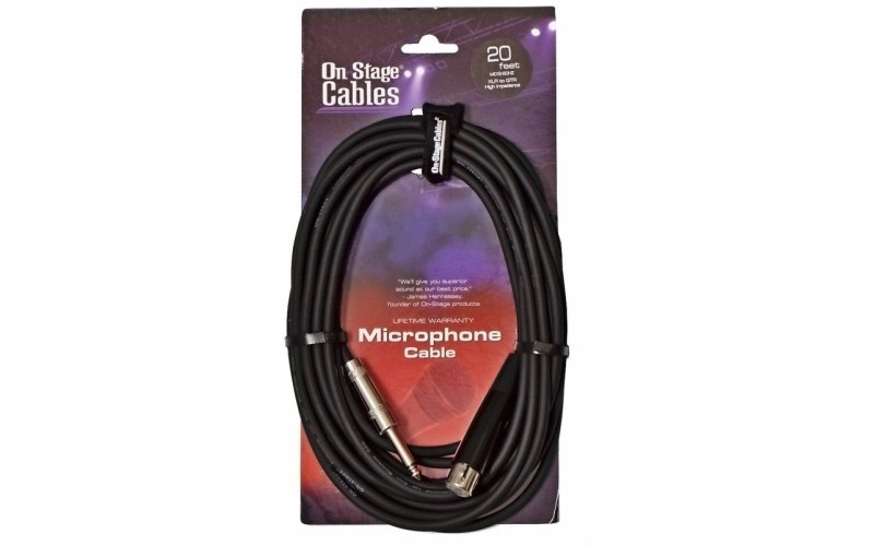 ONSTAGE MC12-20HZ - микрофонный кабель 6,3 джек моно <-> XLR(мама), длина  6.1м, длина  6.1м