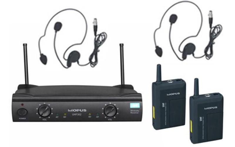 OPUS UHF-302HS аналоговая радиосистема головная с 2 микрофонами, 500-840 MHz, пластиковый кейс